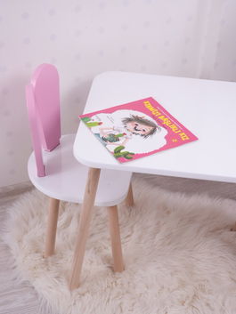 Set masa si scaun pentru copii, Bambini, Bunny One Chair Set, Roz/Alb