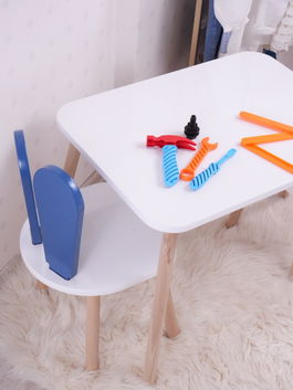 Set masa si scaun pentru copii, Bambini, Bunny One Chair Set, Albastru / Alb