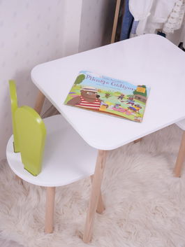 Set masa si scaun pentru copii, Bambini, Bunny One Chair Set, Verde Fistic / Alb