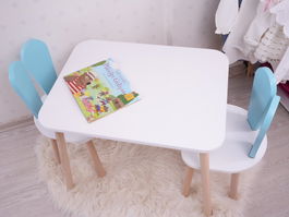Set masa si scaun pentru copii, Bambini, Bunny Two Chair Set, Albastru bebeluș / Alb