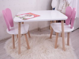 Set masa si scaun pentru copii, Bambini, Bunny Two Chair Set, Roz/Alb