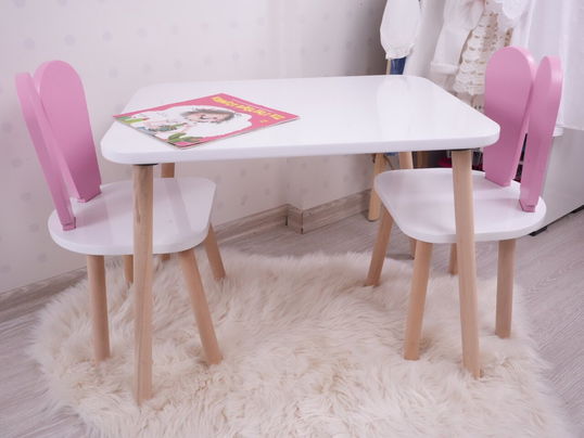 Set masa si scaun pentru copii, Bambini, Bunny Two Chair Set, Roz/Alb