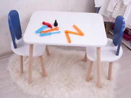 Set masa si scaun pentru copii, Bambini, Bunny Two Chair Set, Albastru / Alb