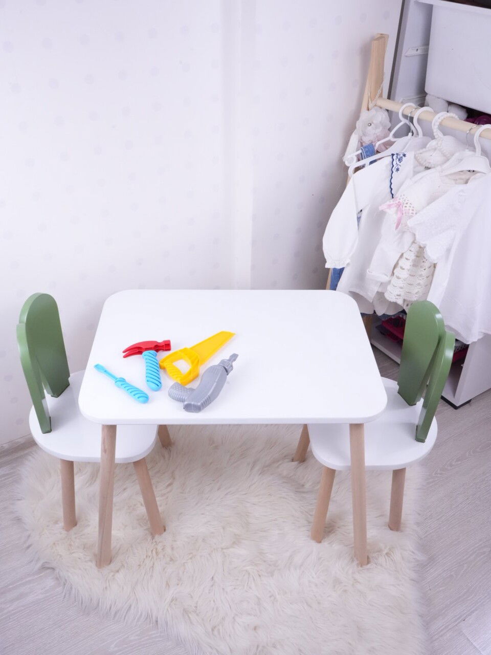 Set masa si scaun pentru copii, Bambini, Bunny Two Chair Set, Verde/Alb