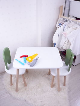 Set masa si scaun pentru copii, Bambini, Bunny Two Chair Set, Verde/Alb