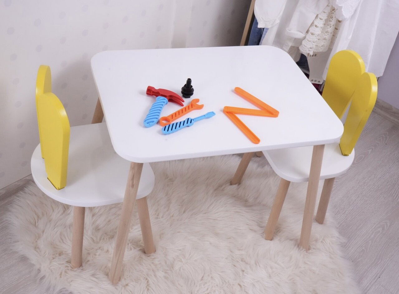 Set masa si scaun pentru copii, Bambini, Bunny Two Chair Set, Galben/Alb