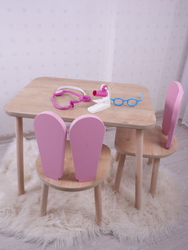 Set masa si scaun pentru copii, Bambini, Bunny One Chair Set, Roz/Maro