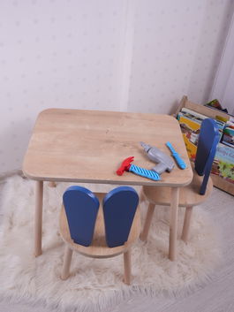 Set masa si scaun pentru copii, Bambini, Bunny One Chair Set, Albastru / Maro
