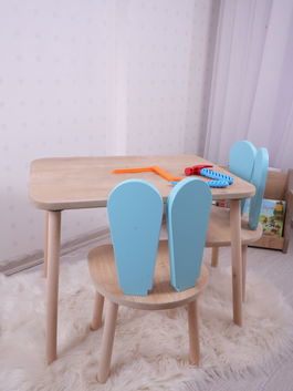 Set masa si scaun pentru copii, Bambini, Bunny Two Chair Set, Albastru bebeluș / Maro