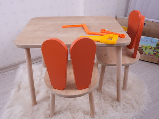 Set masa si scaun pentru copii, Bambini, Bunny Two Chair Set, Portocaliu/Maro