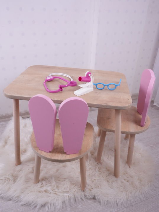 Set masa si scaun pentru copii, Bambini, Bunny Two Chair Set, Roz/Maro
