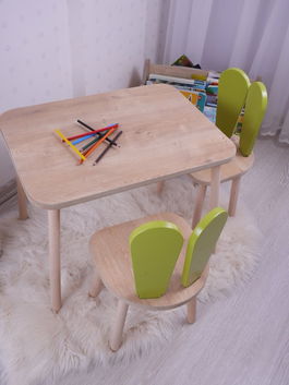 Set masa si scaun pentru copii, Bambini, Bunny Two Chair Set, Verde fistic / Maro