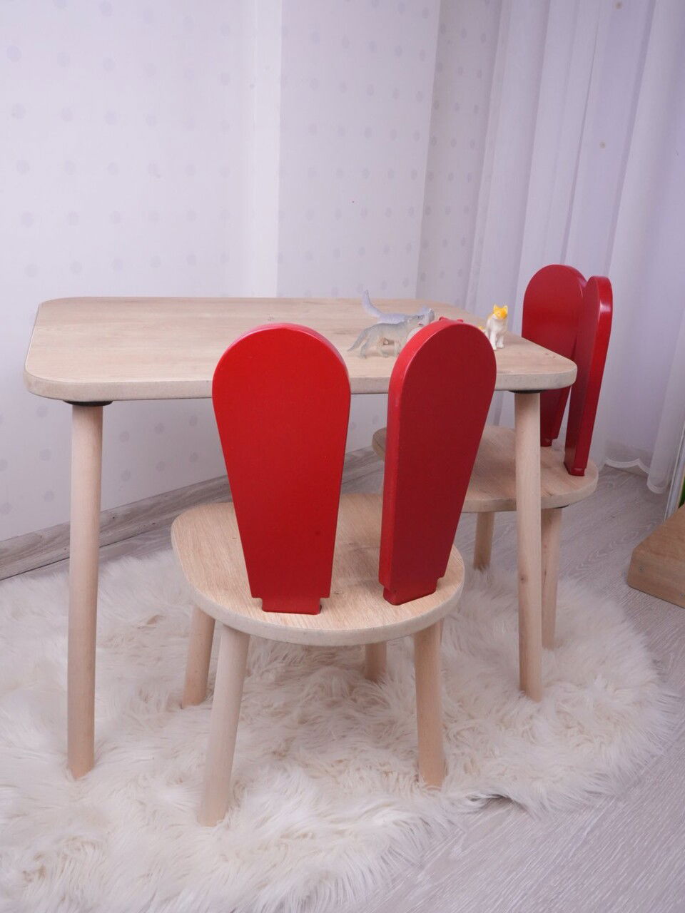 Set masa si scaun pentru copii, Bambini, Bunny Two Chair Set, Rosu maro