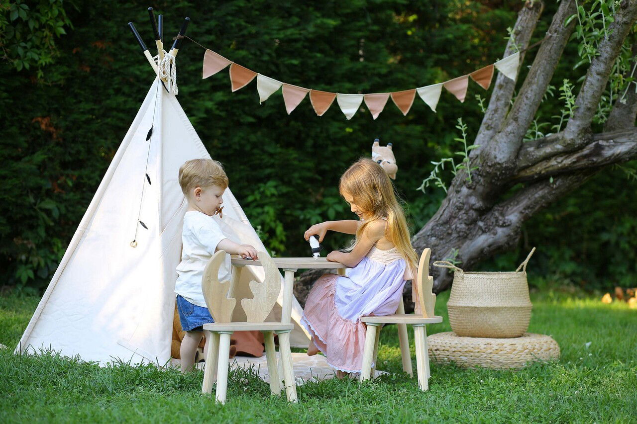 Set masa si scaun pentru copii, Bambini, Deer Two Chair Set, Maro