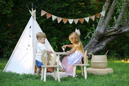 Set masa si scaun pentru copii, Bambini, Deer Two Chair Set, Maro