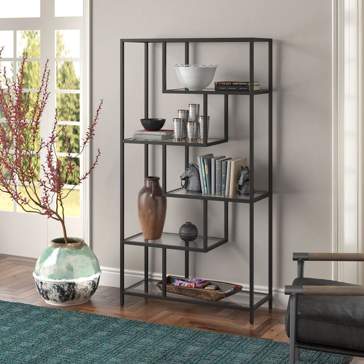 Corp biblioteca, Modara, By-30, Negru / Transparent