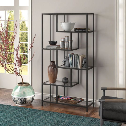Corp biblioteca, Modara, By-30, Negru / Transparent