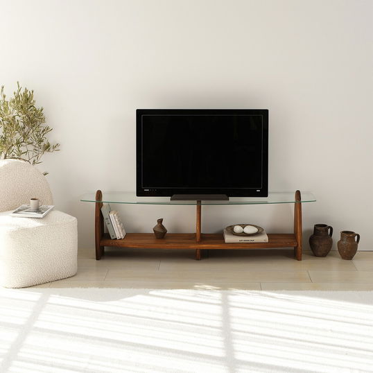 Comoda TV, Neostill, Surf, Castaniu / Transparent