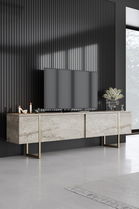 Comoda TV, Bexley, Luxe, Travertin / Auriu