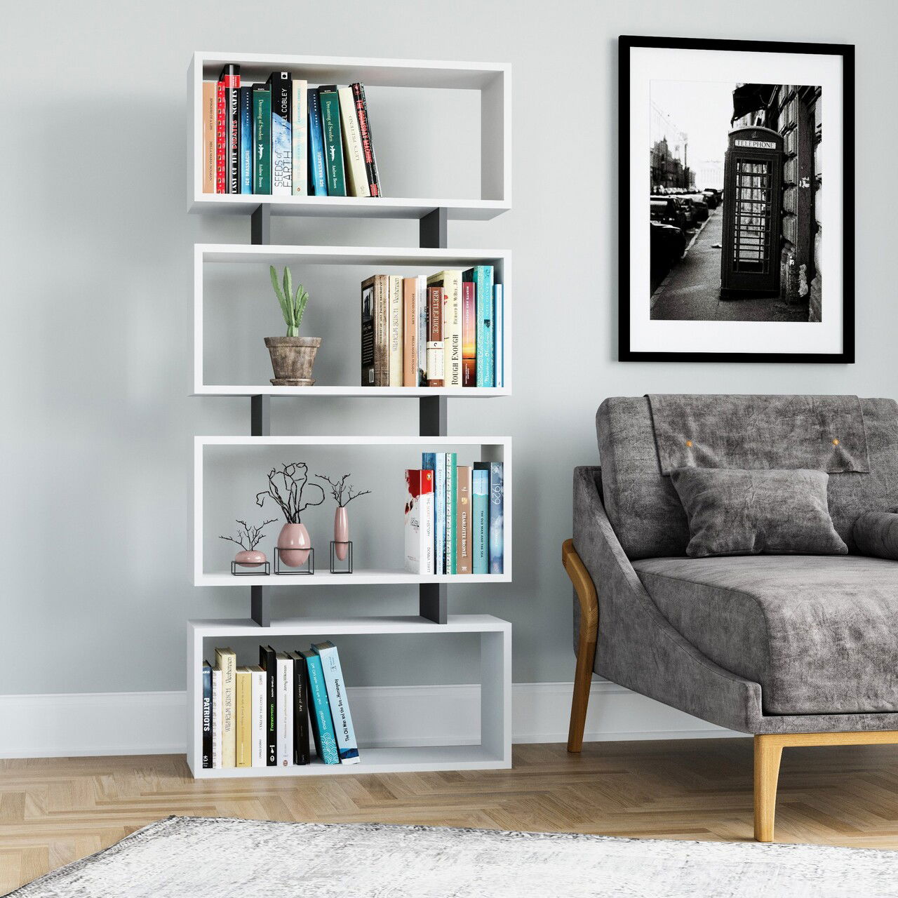 Corp biblioteca, Colman, Langdon, 72.5x25x161 cm, PAL, Alb / Antracit
