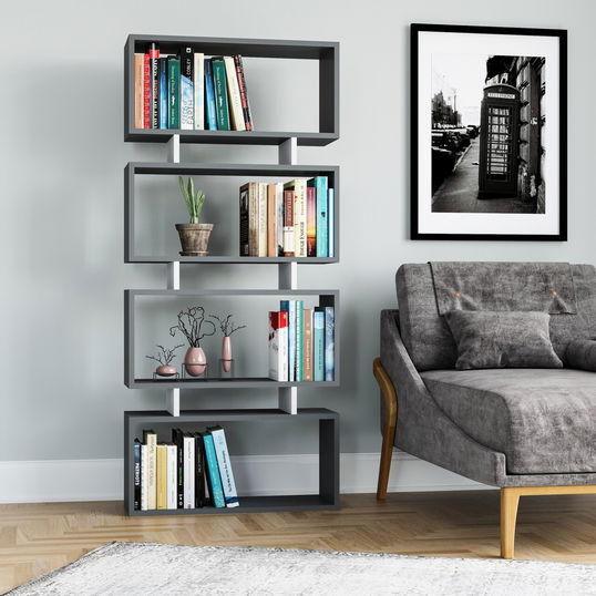 Corp biblioteca, Colman, Langdon, 72.5x25x161 cm, PAL, Antracit/Alb