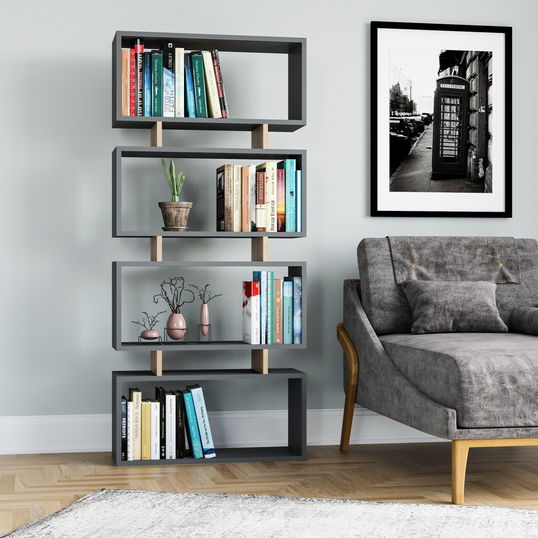 Corp biblioteca, Colman, Langdon, 72.5x25x161 cm, PAL, Antracit / Stejar