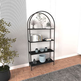 Corp biblioteca, Caliente, Mona, 80x175x30 cm, STICLA CALITA TRANSPARA, Negru