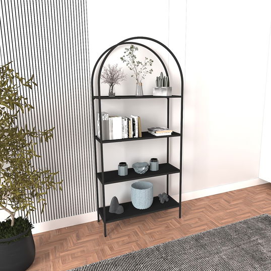 Corp biblioteca, Caliente, Mona, 80x175x30 cm, STICLA CALITA TRANSPARA, Negru