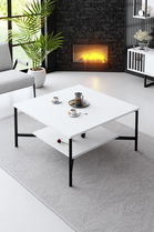 Masuta de cafea, Bexley, Black Line, 80x80x40 cm, PAL, Alb/Negru