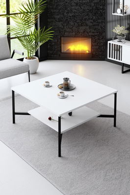 Masuta de cafea, Bexley, Black Line, 80x80x40 cm, PAL, Alb/Negru