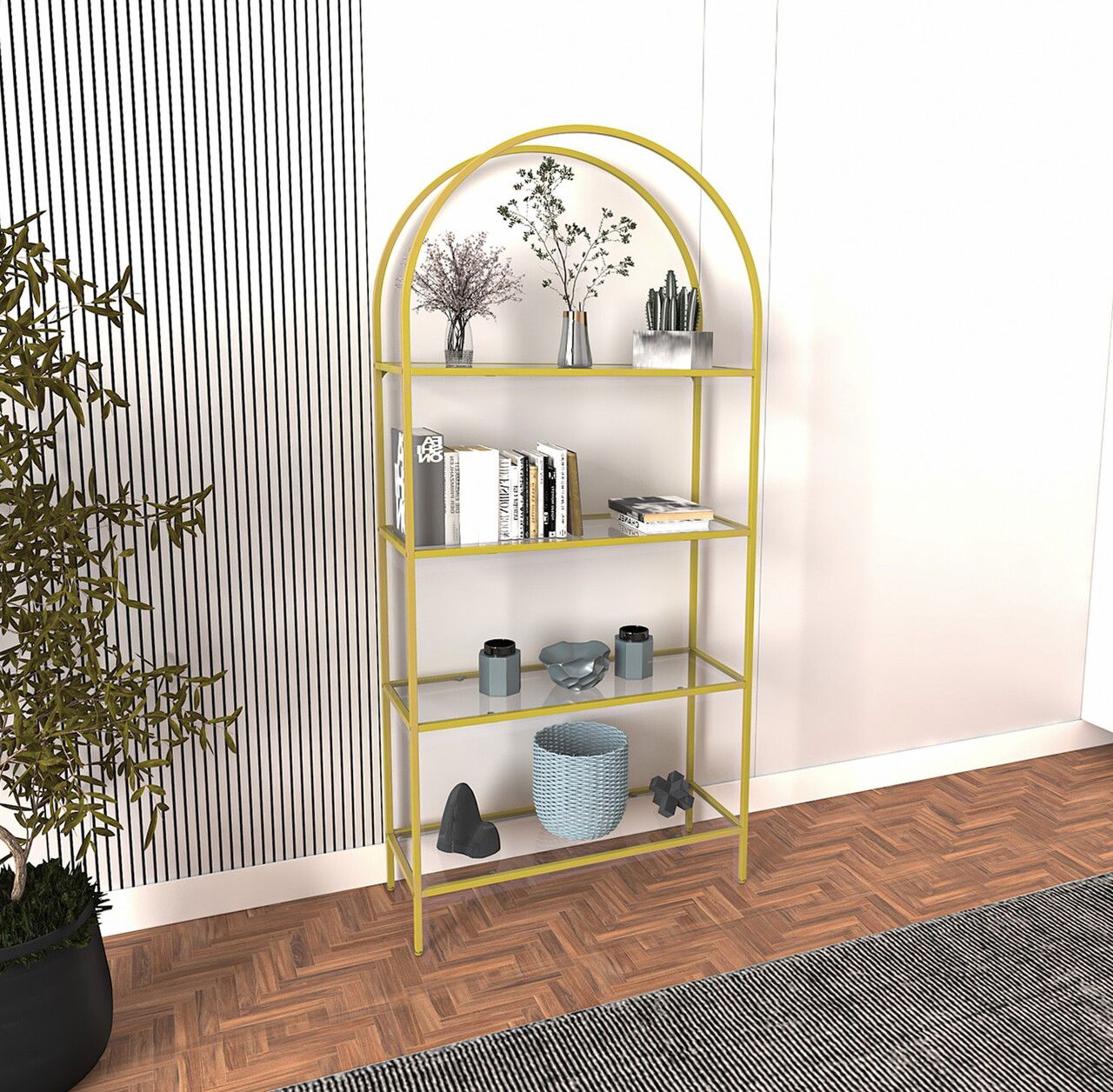 Corp biblioteca, Caliente, Mona, 80x175x30 cm, STICLA CALITA TRANSPARA, Auriu