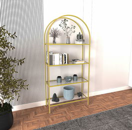 Corp biblioteca, Caliente, Mona, 80x175x30 cm, STICLA CALITA TRANSPARA, Auriu
