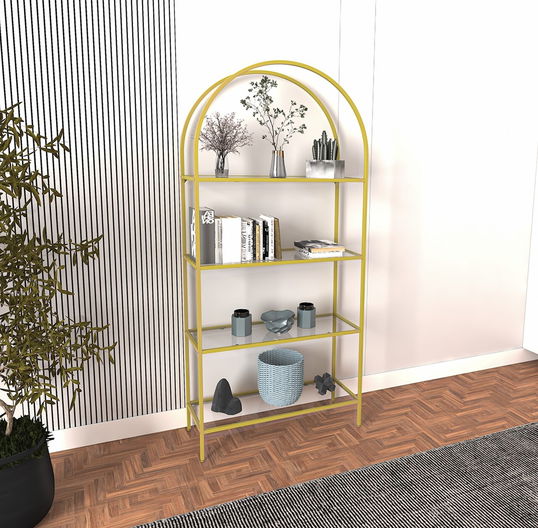 Corp biblioteca, Caliente, Mona, 80x175x30 cm, STICLA CALITA TRANSPARA, Auriu