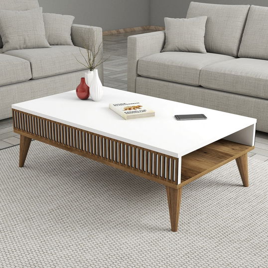 Masuta de cafea, Hommy Craft, Milan, 105x34.6x60 cm, PAL, Nuc/Alb