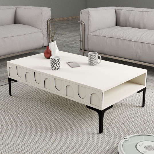 Masuta de cafea, Hommy Craft, Lyon 32, 105x32.6x60 cm, PAL, Crem/Negru