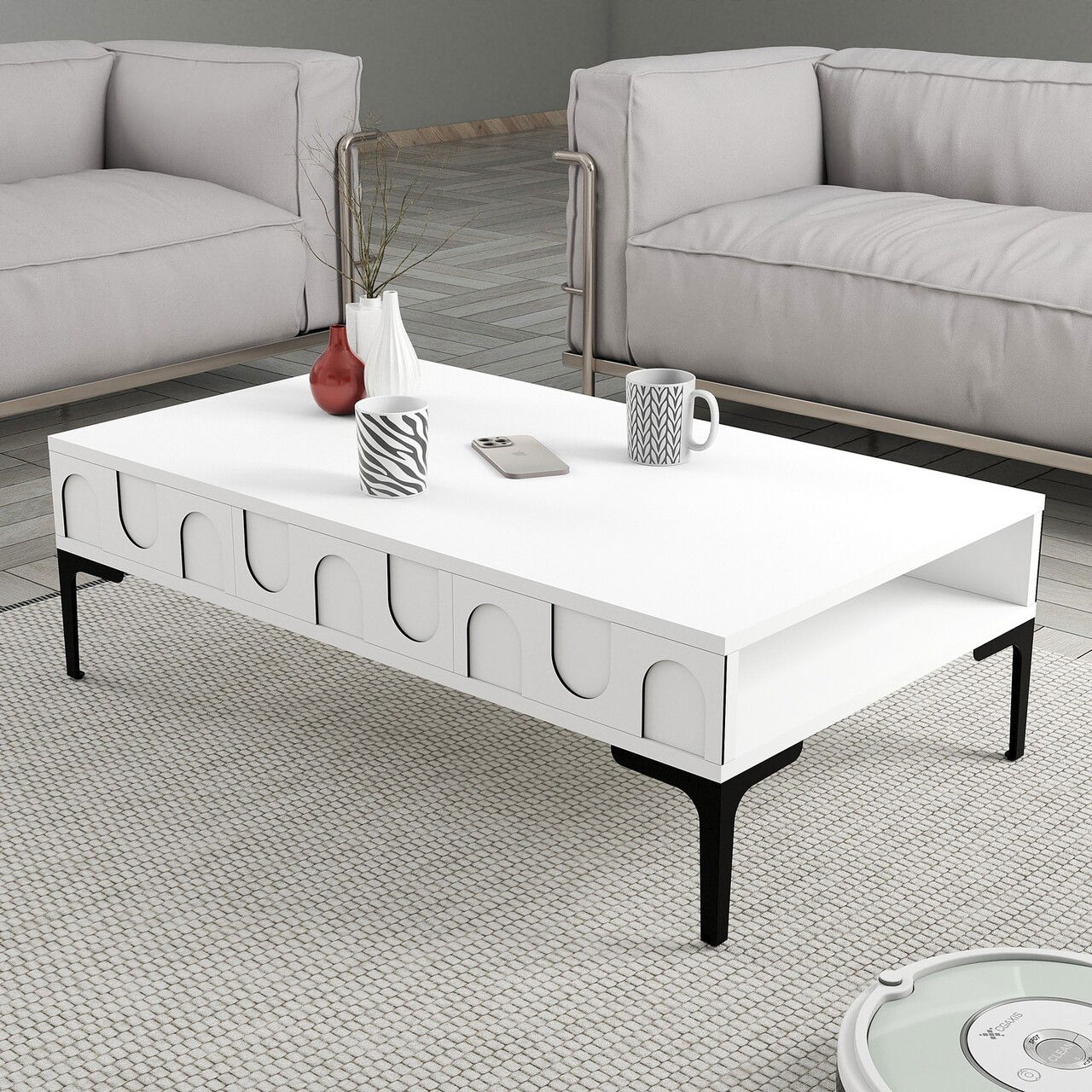 Masuta de cafea, Hommy Craft, Lyon 32, 105x32.6x60 cm, PAL, Alb/Negru
