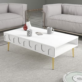Masuta de cafea, Hommy Craft, Lyon 33, 105x33.6x60 cm, PAL, Alb/Auriu