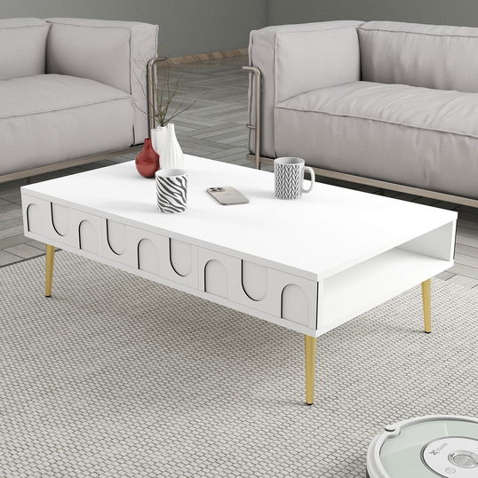 Masuta de cafea, Hommy Craft, Lyon 33, 105x33.6x60 cm, PAL, Alb/Auriu