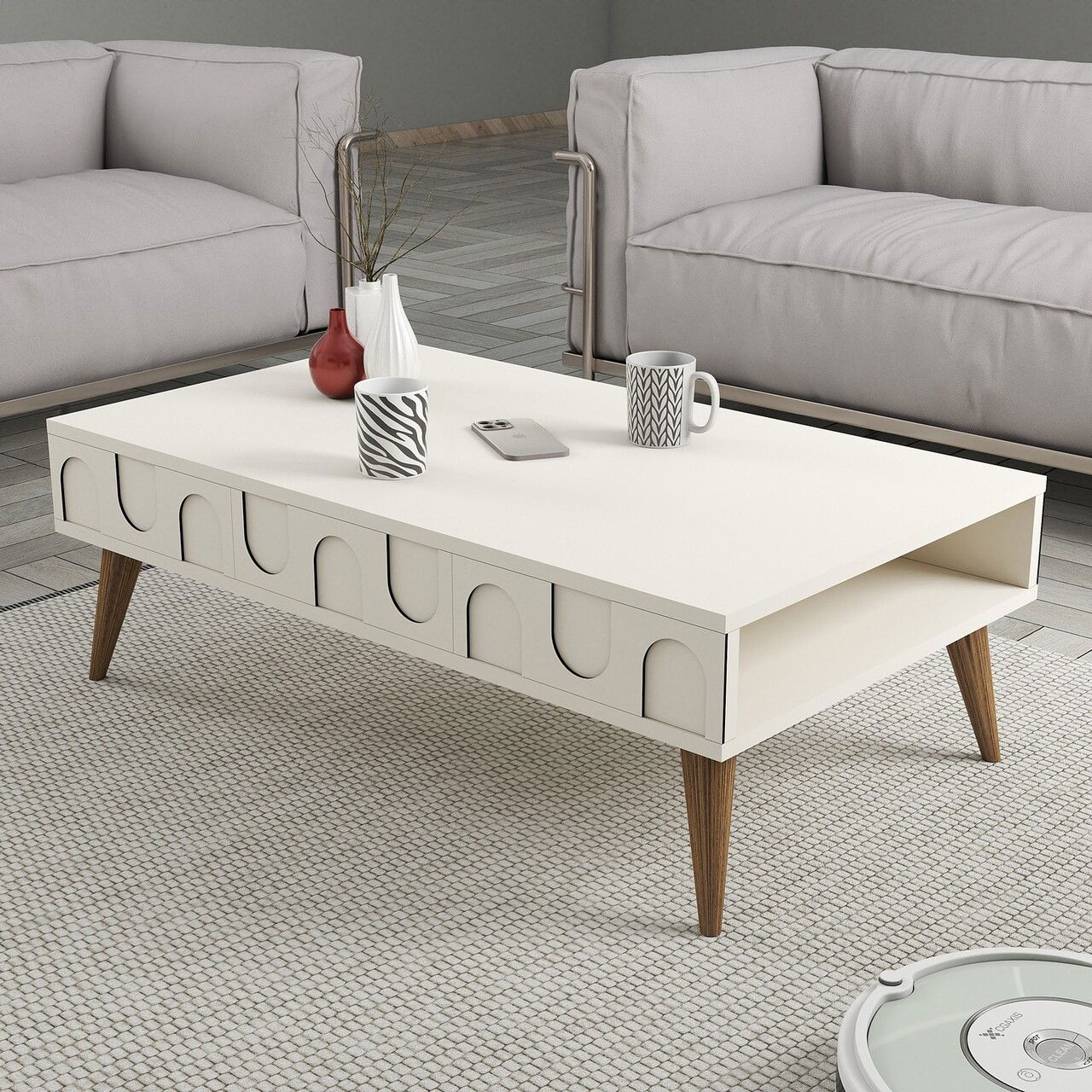 Masuta de cafea, Hommy Craft, Lyon 34, 105x34.6x60 cm, PAL, Crema/Nuca
