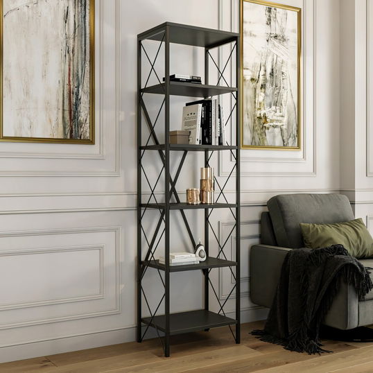 Corp biblioteca, Kalune Design, Suadiye, 50x180x30 cm, PAL, Antracit / Negru