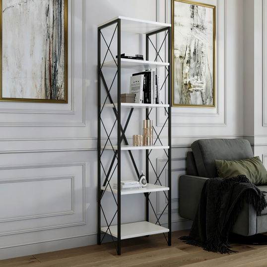 Corp biblioteca, Kalune Design, Suadiye, 50x180x30 cm, PAL, Alb/Negru