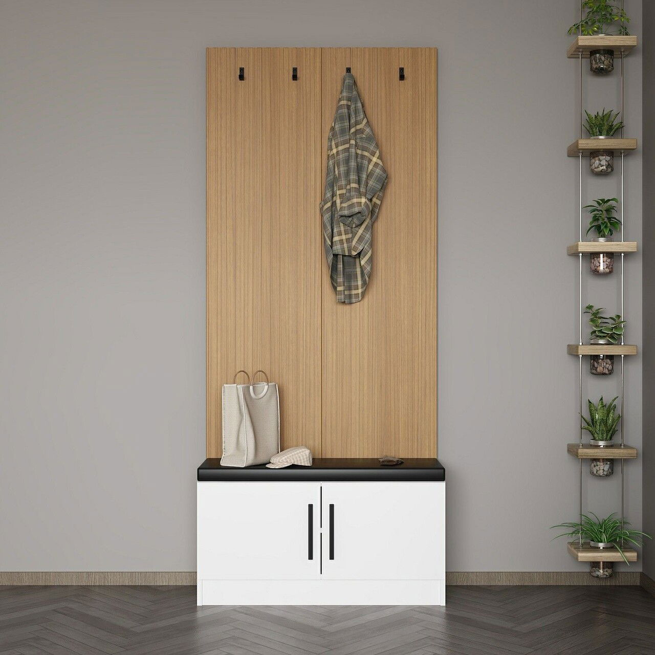 Cuier de perete, Minerva, Noah, 90x210x35 cm, PAL, Alb
