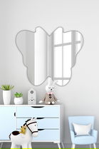 Oglinda decorativa, Mirrorland, Butterfly Silver, Oglindă indestructibilă cu obturator, Argintiu