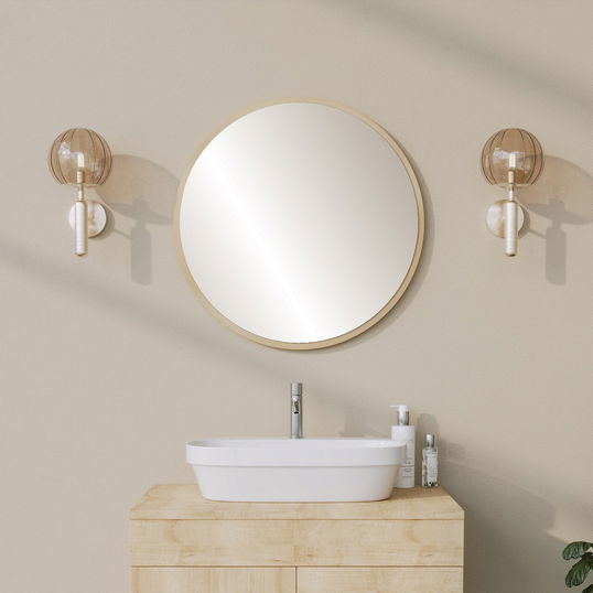 Oglinda decorativa, Neostill, Round, 60x60x1.2 cm, 100% CARTON DURO, Bej