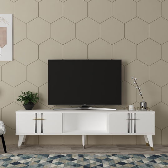 Comoda TV, Olivia, Asel, 150x44.6x29.6 cm, PAL , Alb / Argintiu