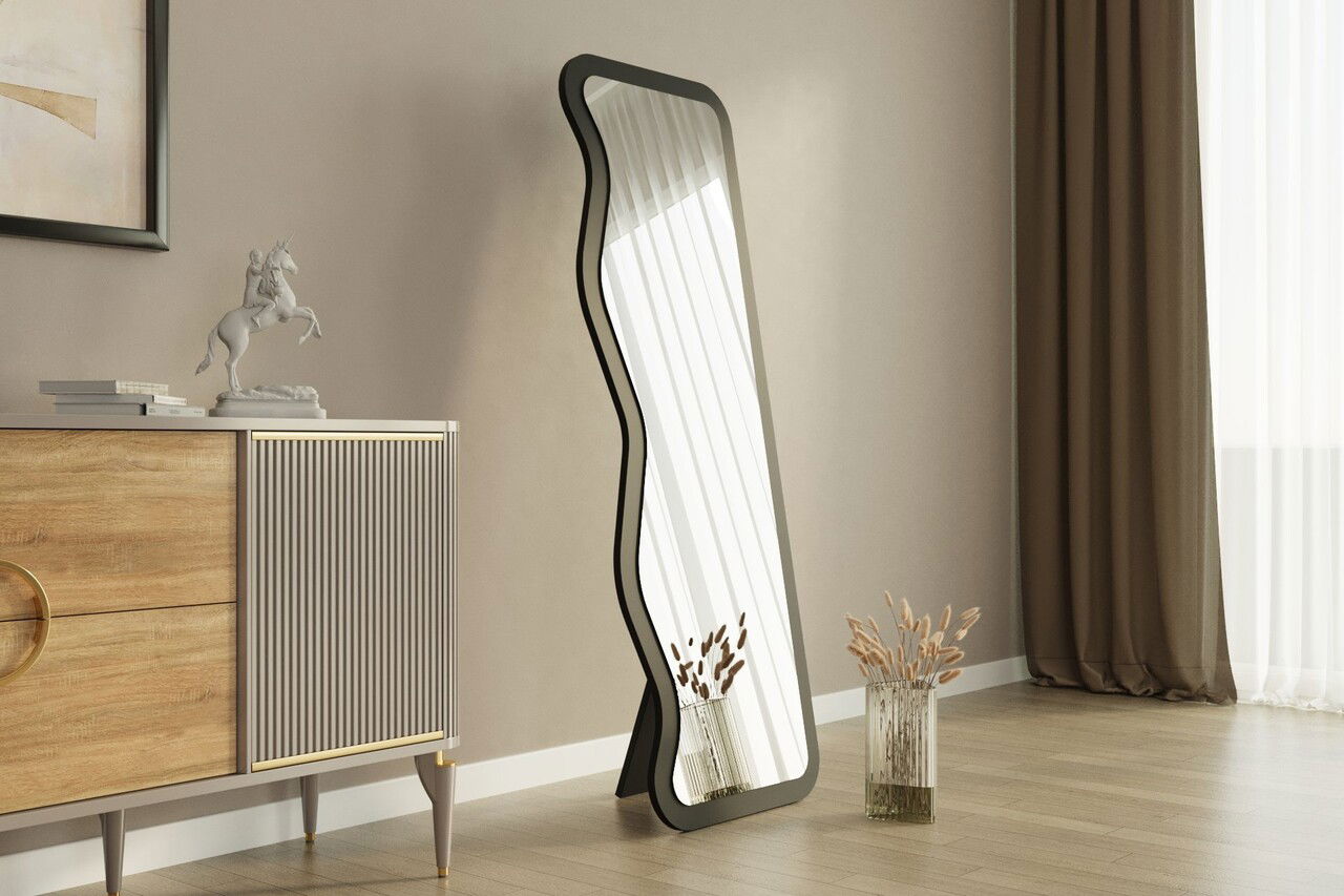 Oglinda decorativa, Siam, Asel, 50x160x2.2 cm, MDF , Negru