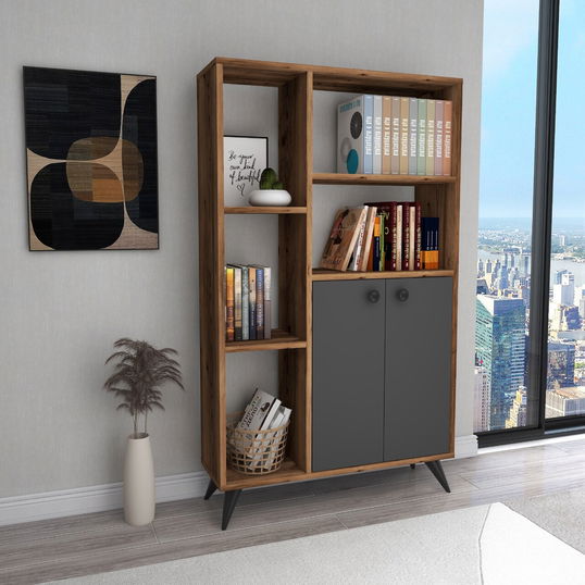 Corp biblioteca, Arnetti, Meldan, 135.6x80x25 cm, PAL , Nuc deschis / Antracit