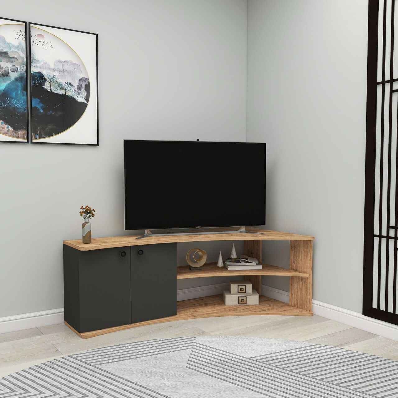 Comoda TV, Arnetti, Termera, 48.6x135x67.7 cm, PAL, Pin Atlantic / Antracit