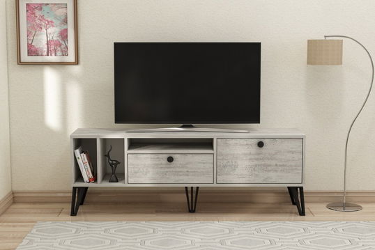 Comoda TV, Coraline, Aris, 150x53x35 cm, PAL, Gri/Alb
