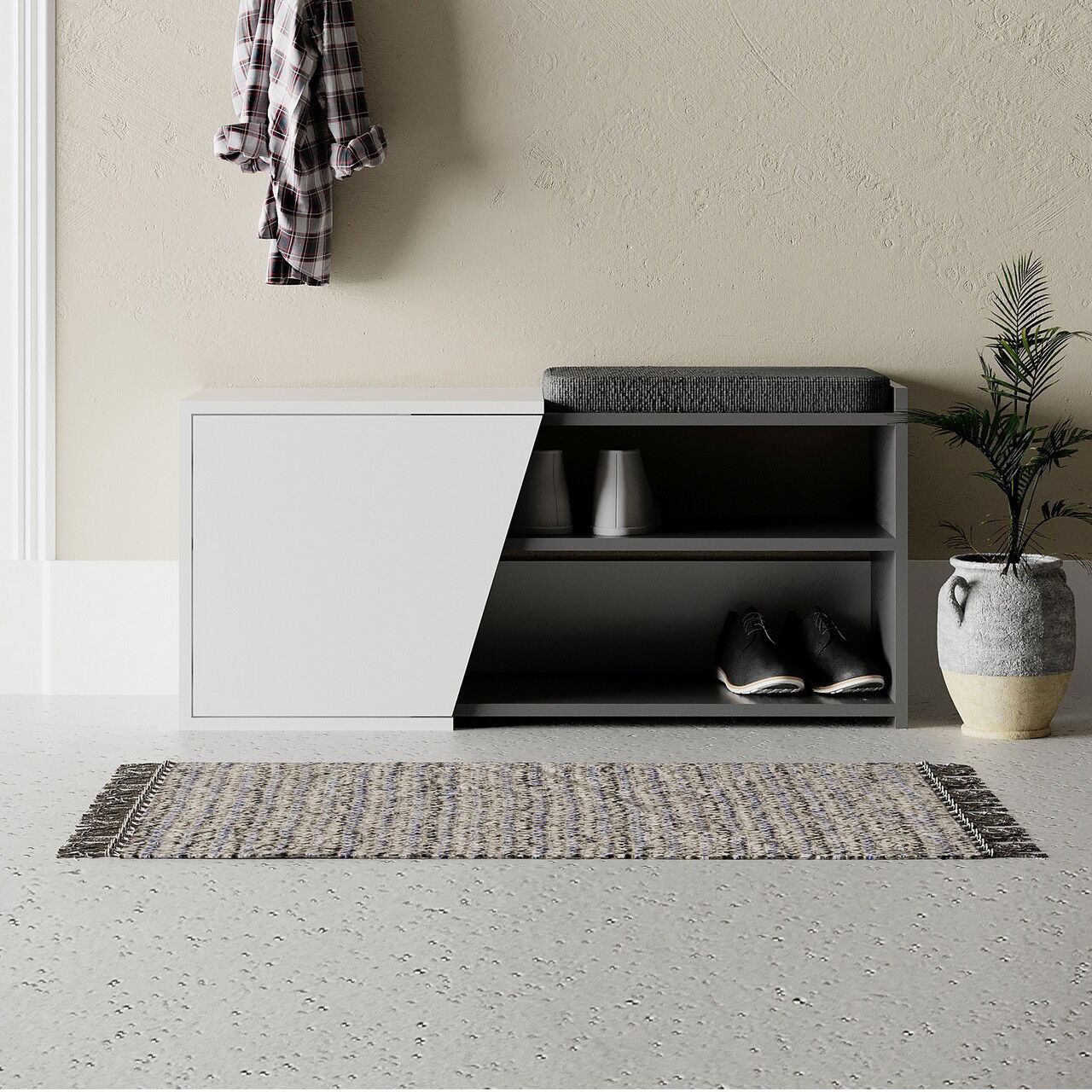 Pantofar, Decortie, Fiona Bench, 104.6x47.2x37.5 cm, PAL, Antracit/Alb